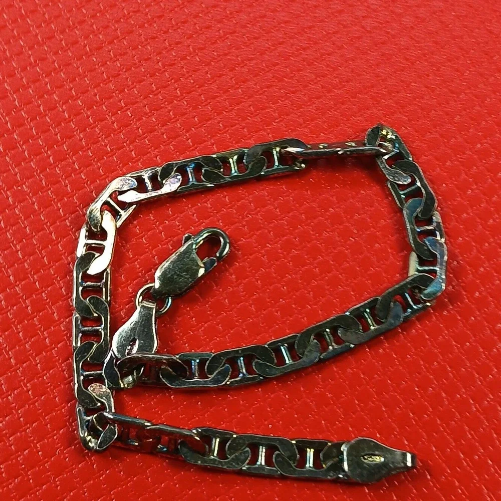 Vintage 1990s Italian Sterling Silver 925 Mariner Anchor Link Bracelet 7in 7.2g